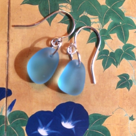 Pixie Life Jewelry - Blue Sea Glass Sterling silver earrings